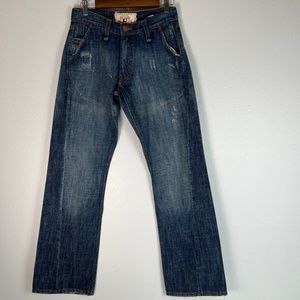 Division E Distressed Jeans 33 Boot Cut Embroidered Pockets